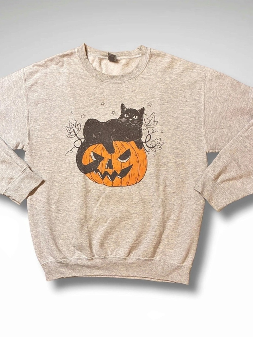 VTG Gildan Cat Pumpkin Halloween Heavy Blend Crewneck Sweatshirt Medium